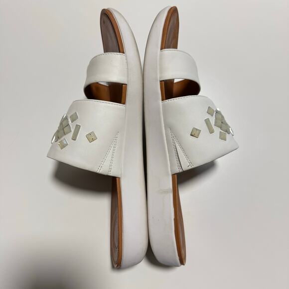 FitFlop Delta Leather Slide Sandals Jewel Beaded Double Strap Coastal Boho Sz 10 - Picture 2 of 7